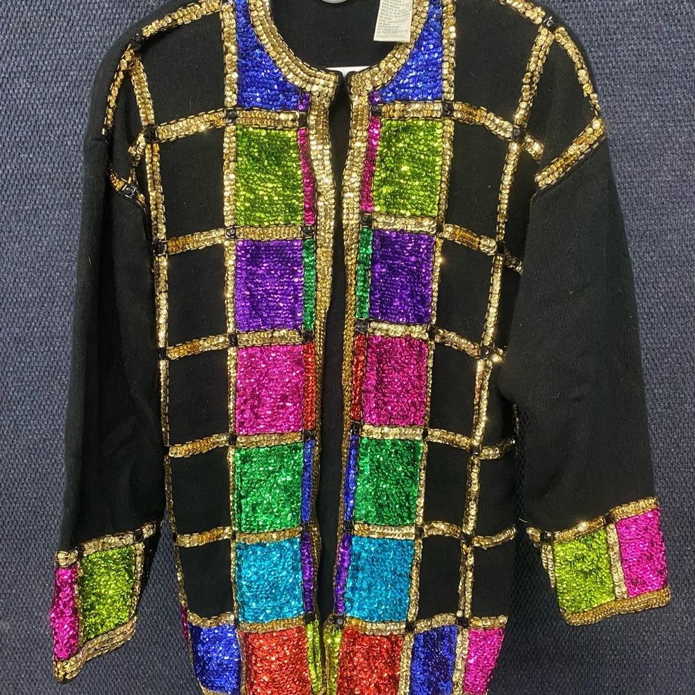 Vintage CD Collection Sequin Long Sleeve Rainbow Cardigan